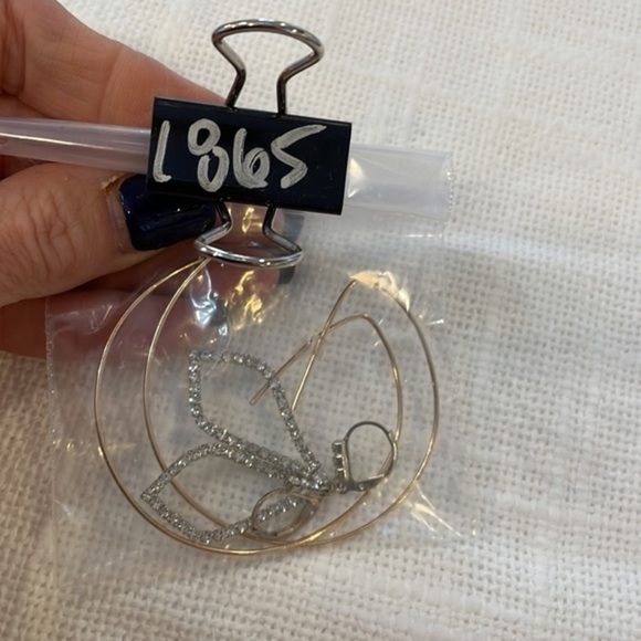 💐5/25 large round thin gold tone hoops diamond shaped dangle drop lever back - Picture 7 of 7